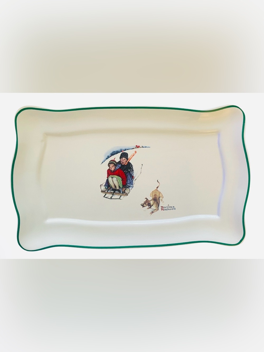 Norman Rockwell Downhill Darling Collection Large Rectangular Ceramic Platter